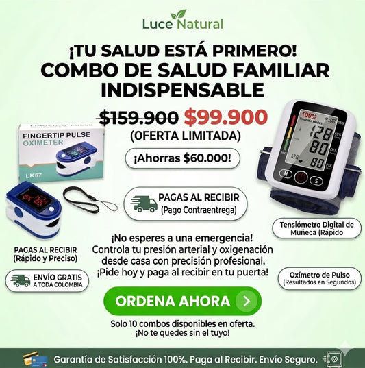 Combo Escudo Familiar: TENSIÓMETRO + OXÍMETRO PORTÁTIL